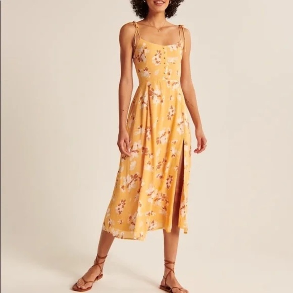 Abercrombie Tie-Strap Corset Midi Dress🌼✨🧡